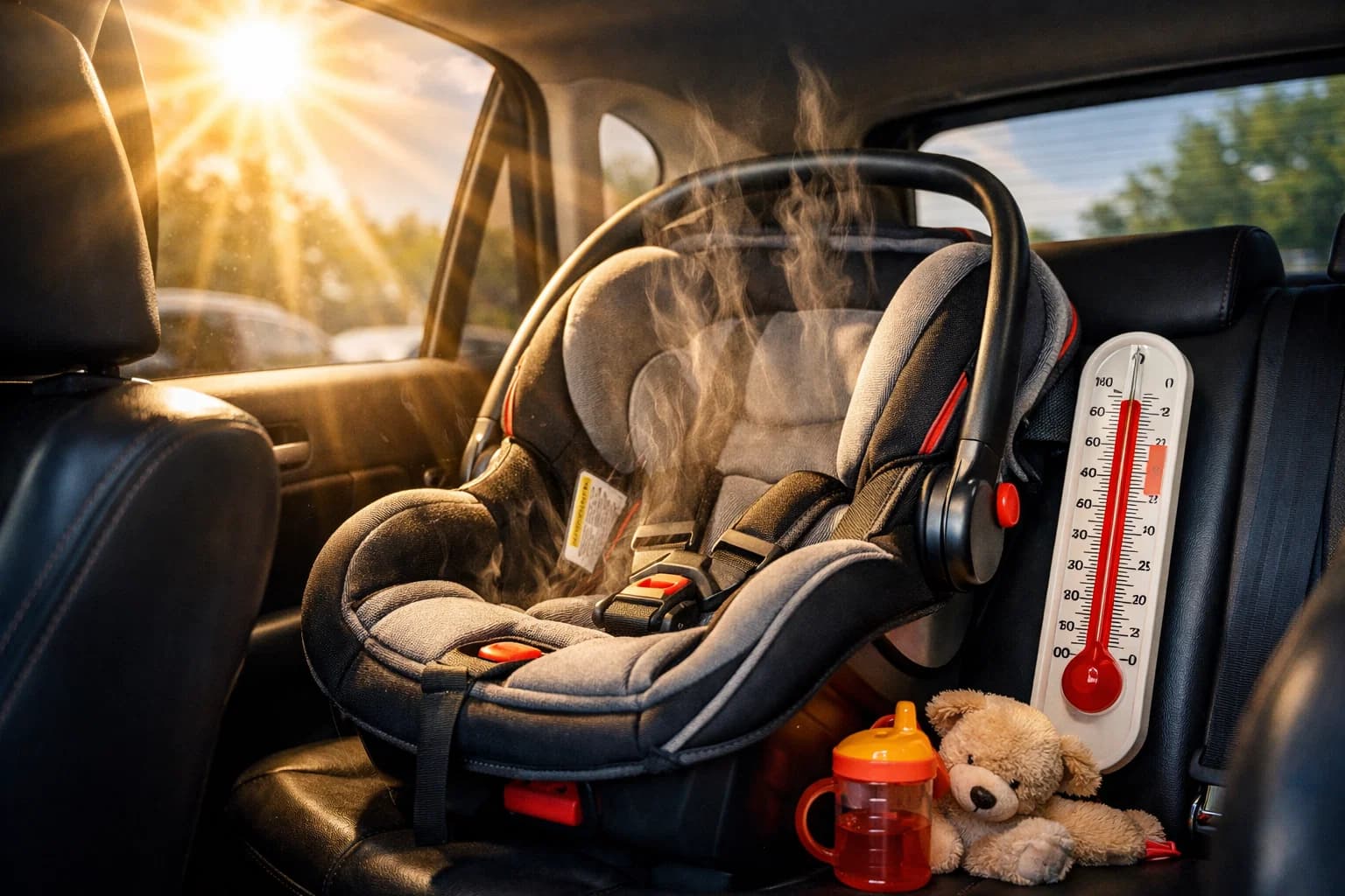 Tác hại khôn lường khi để ghế ô tô trẻ em dưới trời nắng gắt