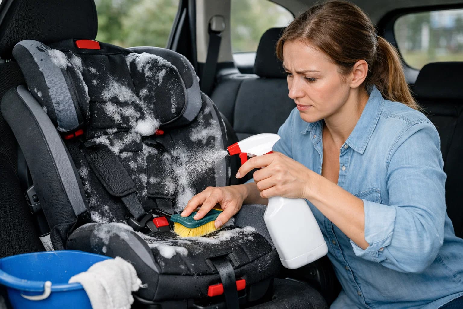 Có nên dùng hóa chất tẩy rửa mạnh để vệ sinh ghế ô tô trẻ em?