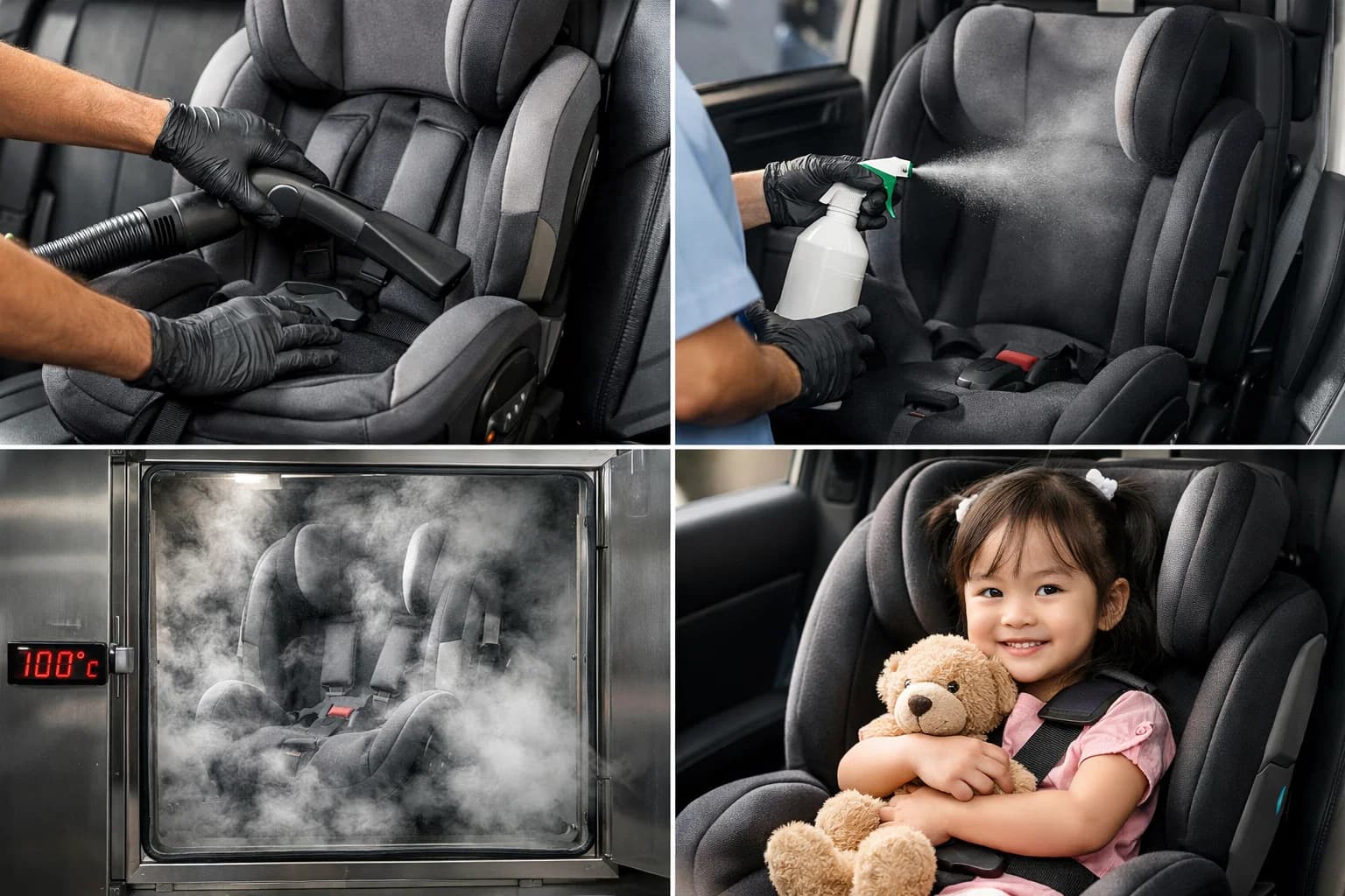 Sạch Như Mới: Quy Trình Khử Trùng Ghế Ô Tô 100°C Tại SAFEBE – Bảo Vệ Sức Khỏe Bé Yêu Tuyệt Đối