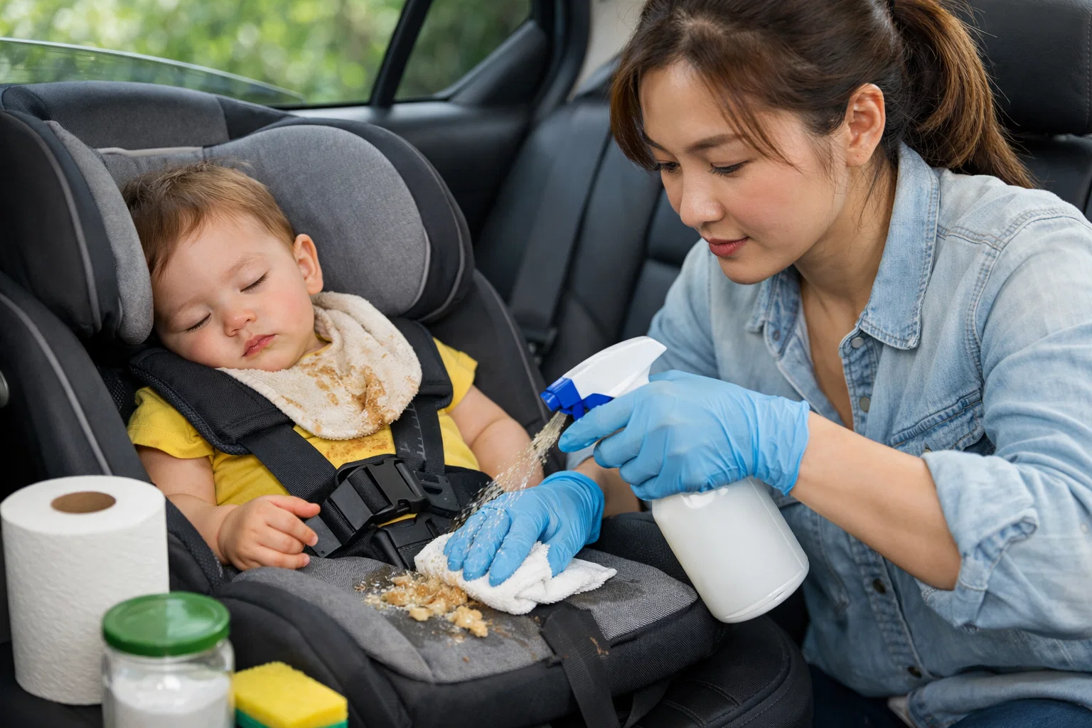 Cách xử lý vết bẩn và mùi hôi do bé nôn trớ trên ghế ô tô hiệu quả